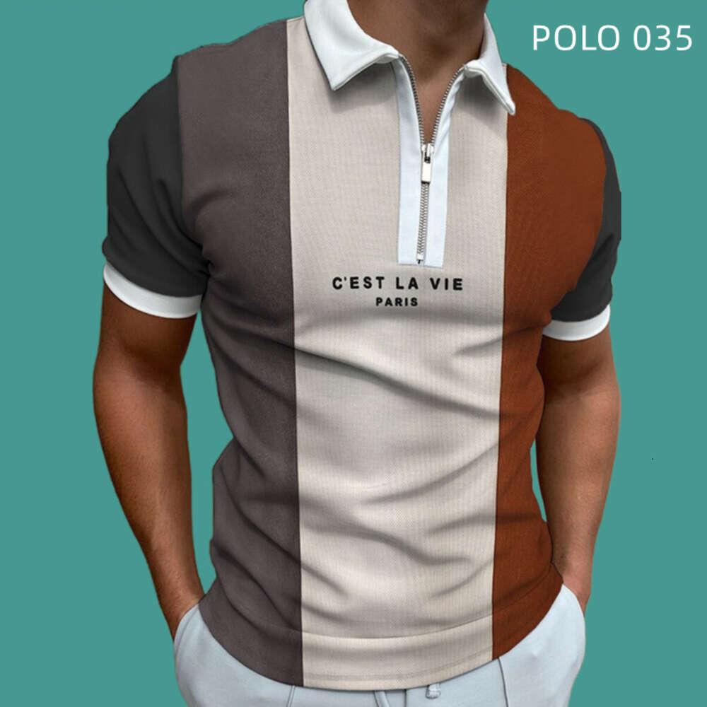 Single summer new men's polo shirt 3D digital printing short sleeved lapel zipper large POLO