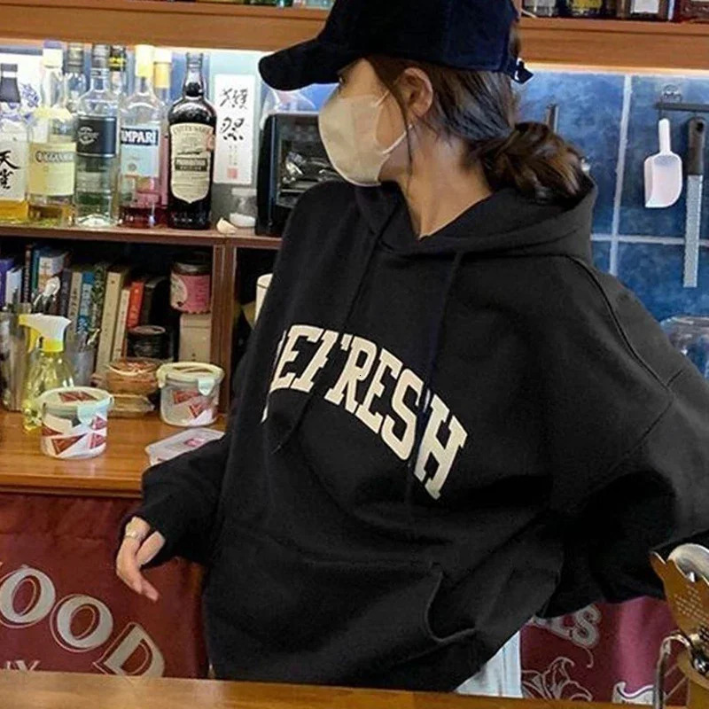 Rimocy Autumn Winter Printed Hoodie Women Korean FashionThicken Hooded Sweatshirts Woman Y2K Streetwear Loose Hoodies 240806
