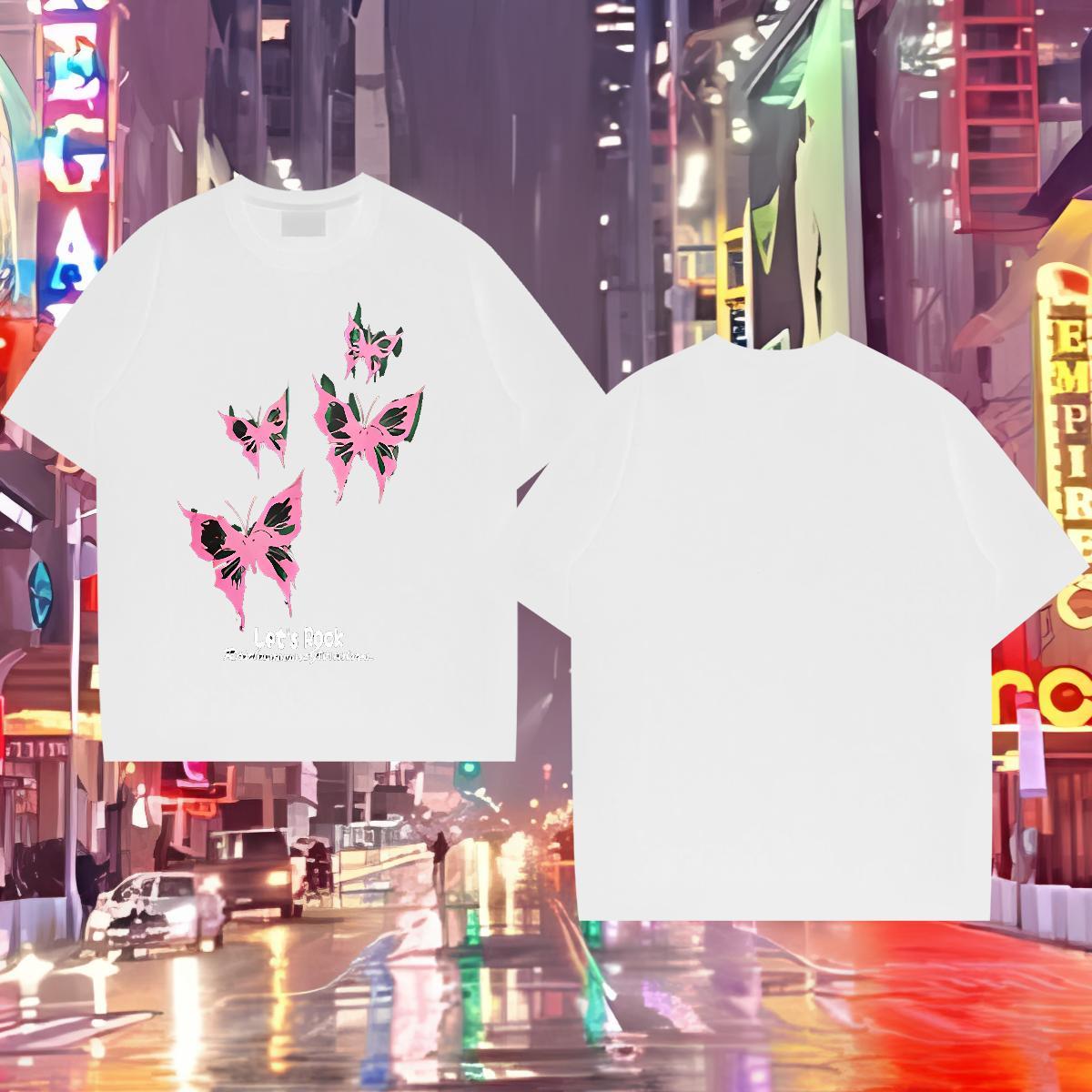 New Man T Shirts 230g Pure Cotton Butterfly Spring Summer Clothes Breathable Soft High Quality Men Tshirts Cartoon Printing L-4XL