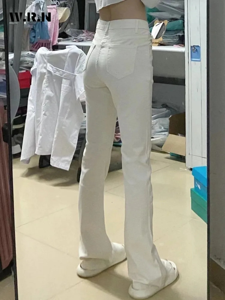 Summer Retro Harajuku Sheath High Waist Flared Jeans Female Y2K Streetwear Style Pants Womens Vintage Slim Denim Trouser 240806