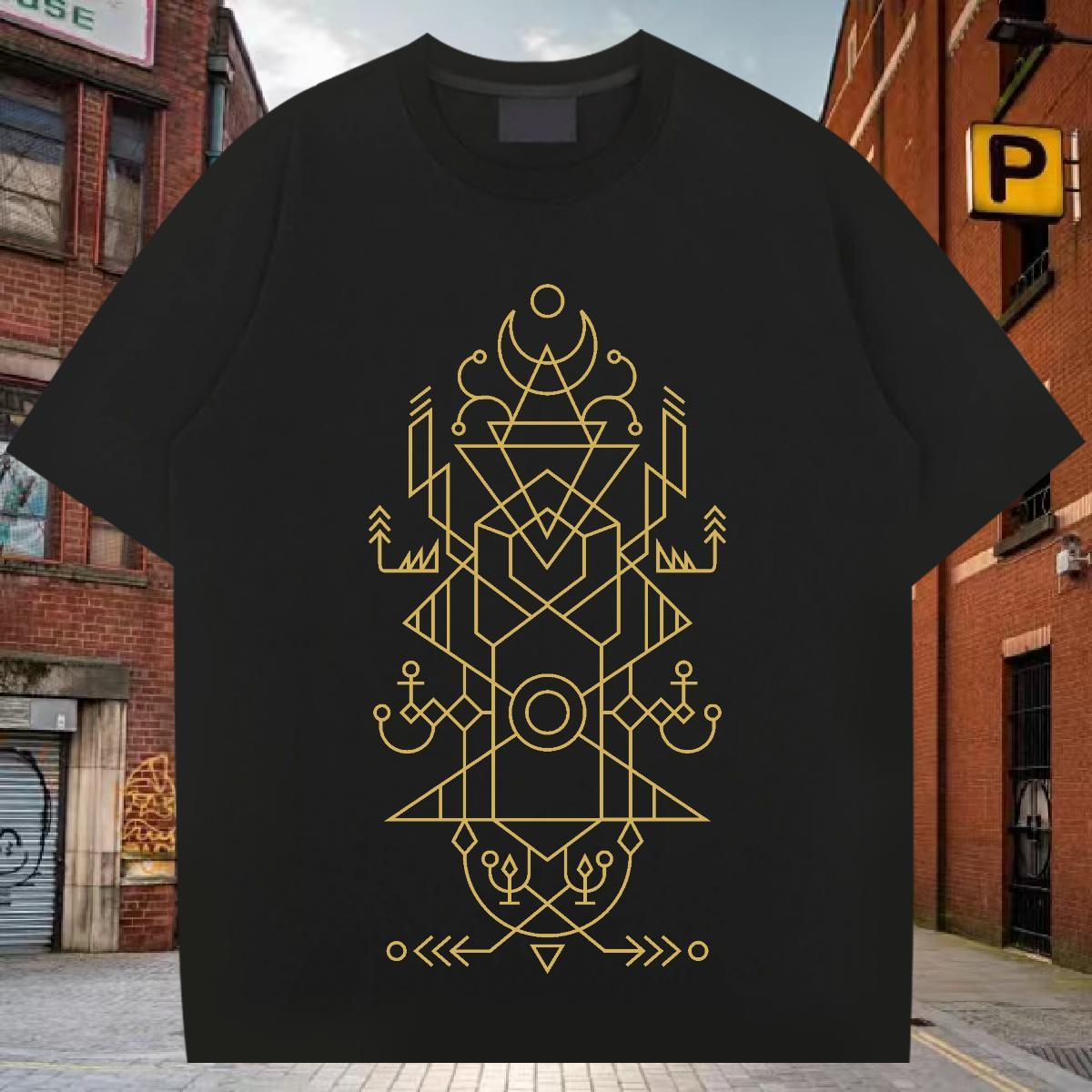 T Shirt For Man 230g Cotton Lines High Street Hip Hop Breathable Crew Neck Plus Size Custom Tshirts Fashion Casual Brand Tees Shirts