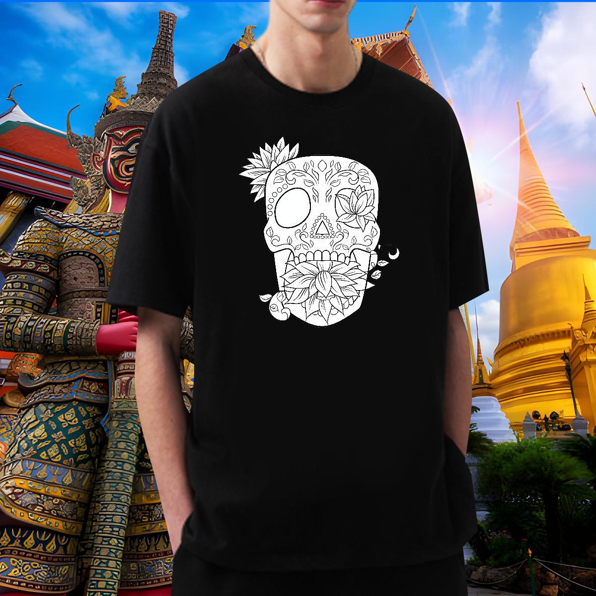 Fashion T Shirts Men skull Tee Shirt 100% Cotton 230g Beach Cool Anime Print Breathable Soft Tshirt for Man Woman