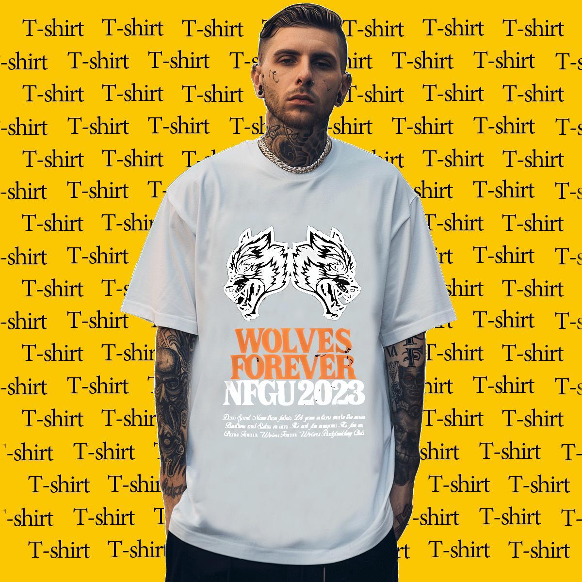 T Shirts Men 100% Cotton 230g wolf Anime Printing Street O Neck Short Sleeves Custom Printed Men Tshirts 2024 Summer High Quality Tees Shirts