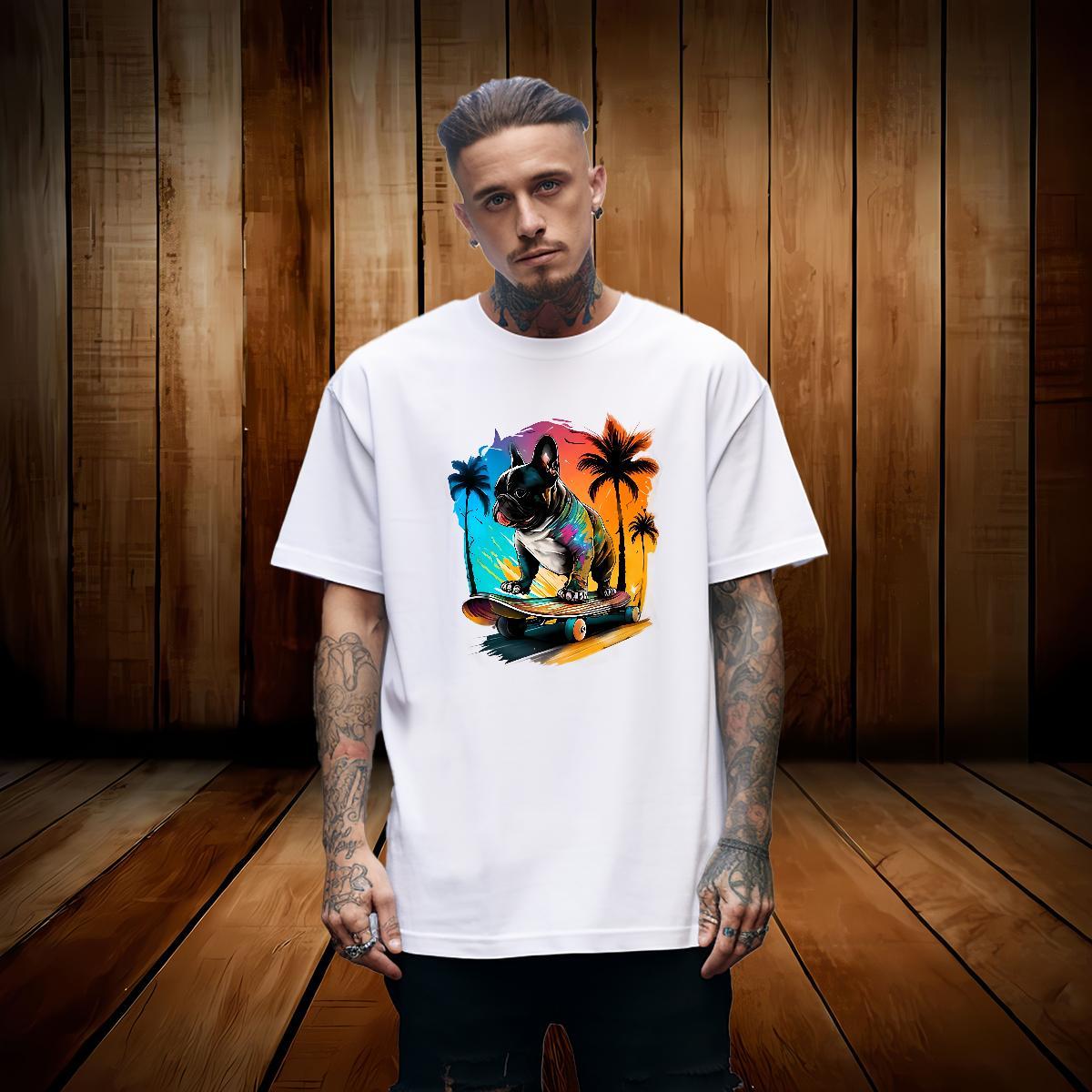 T Shirt For Man 230g 100% Cotton French Bulldog Casual Beach Breathable Crew Neck Skull Men Tees Stylist Designer Tees Shirts