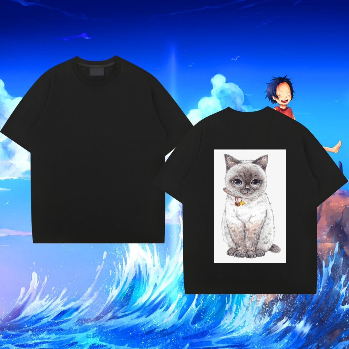 DIY Customized T Shirt For Man 230g 100% Cotton cat Casual Polos Crew Neck Wholesale Men Tees Cartoon Print