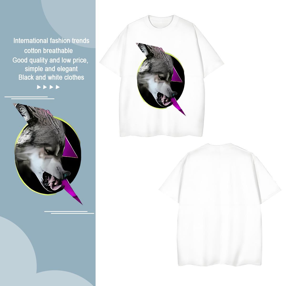 Man T Shirts 230g Pure Cotton wolf Casual Breathable Short Sleeve Oversized Mens Tshirts Fashion New Wholesale Tees