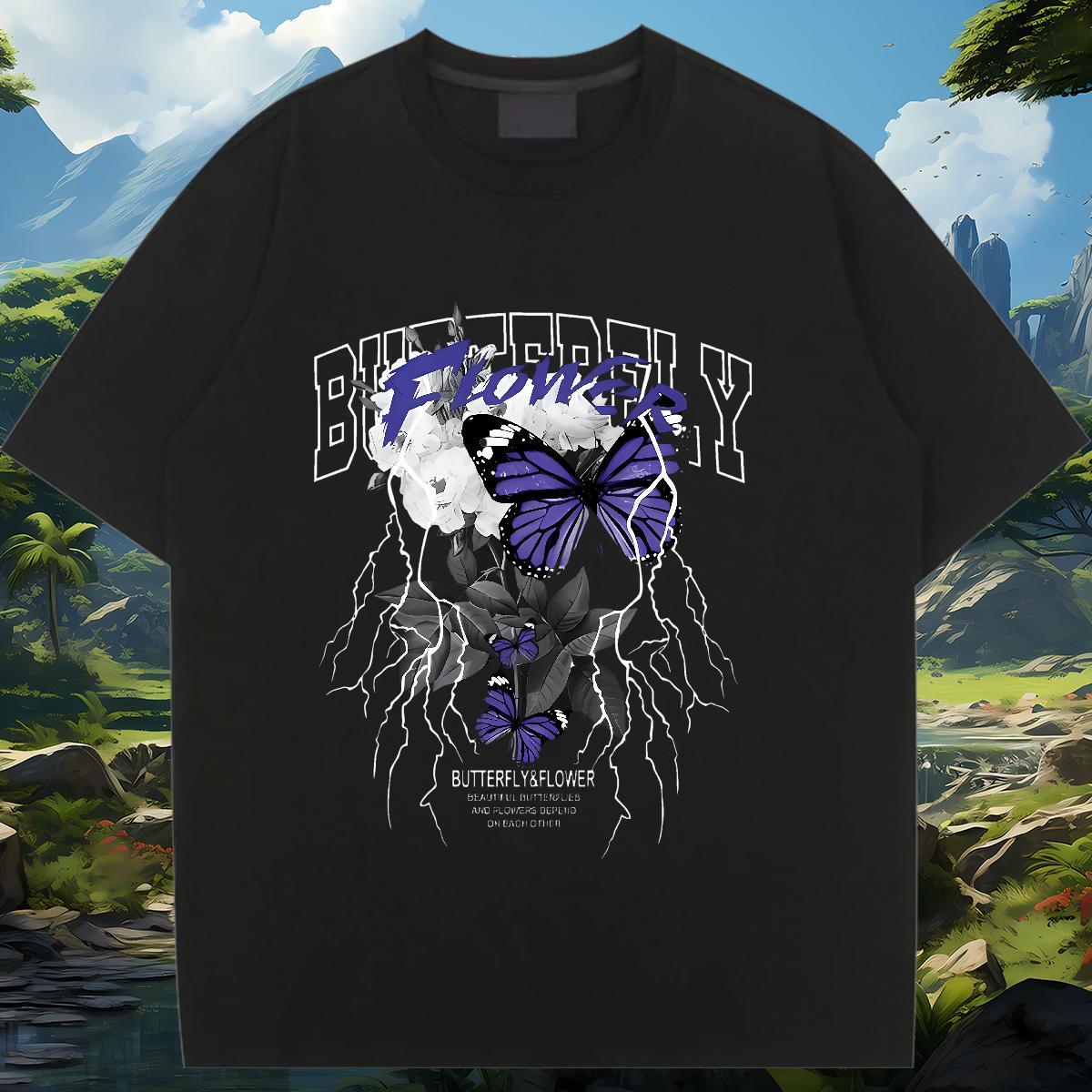 Comfortable Women T Shirts O Neck Short Sleeves Women Tshirts Cartoon Floral Printing Butterfly Casual Sport 230g Pure Cotton Fashion Clothes