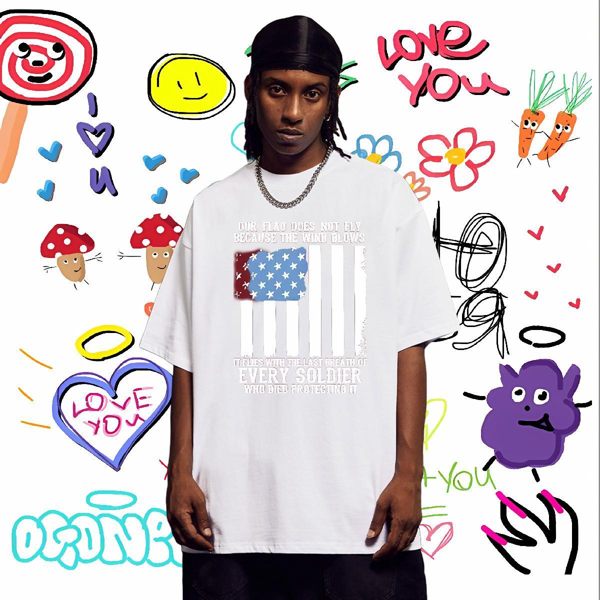 T Shirts Men 100% Cotton 230g USA Street wear Hip Hop Breathable Customized Men Tops Tees 2024 DIY TOP Quality Tshirts