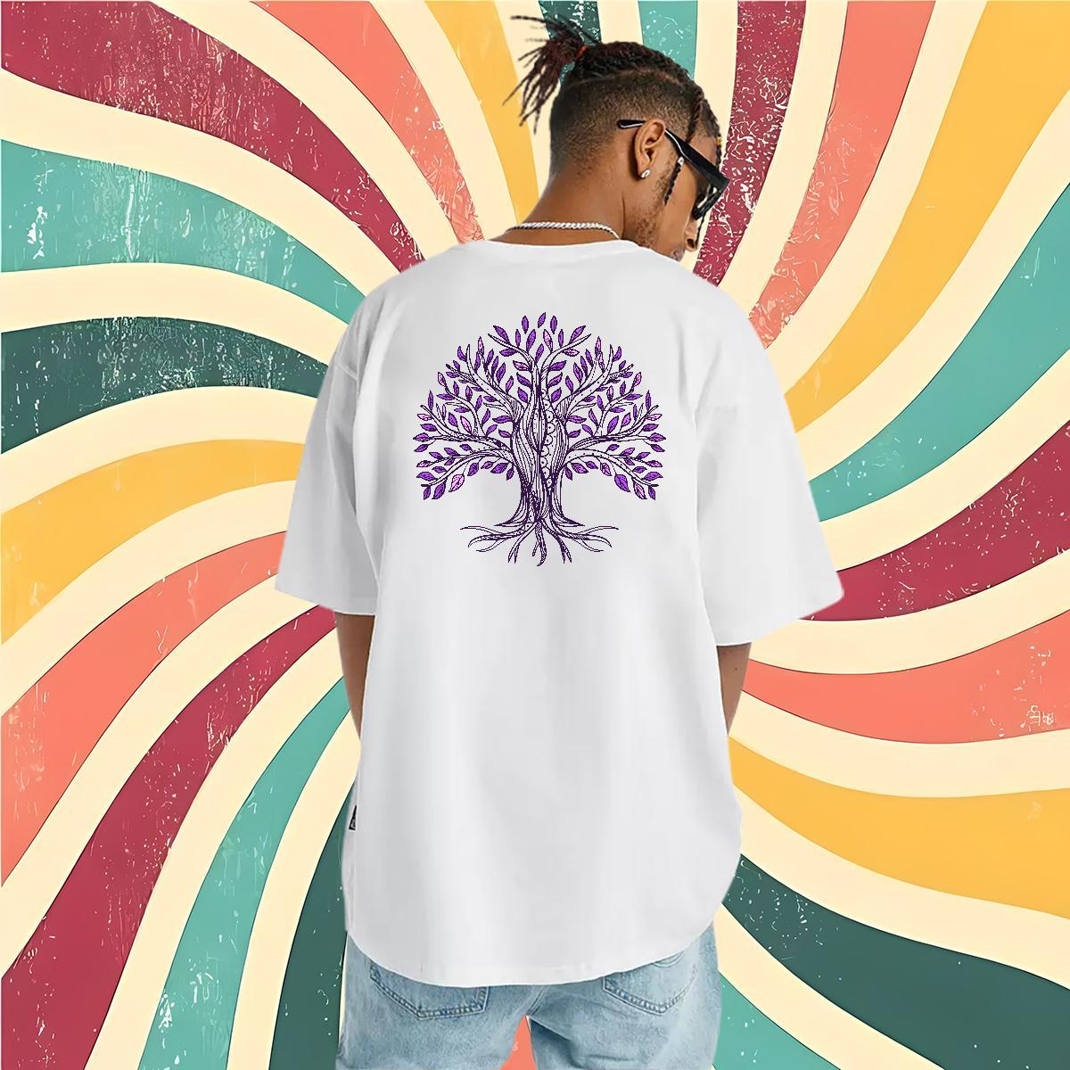 Classic Mens T Shirts 230g 100% Cotton tree Anime Printing Street Tees Crew Neck TOP Quality Couples T Shirts White Plus Size