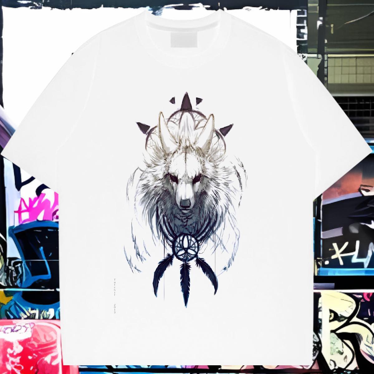 T Shirts Men 230g Cotton wolf Hip Hop Short Sleeve Soft Black White Men Tops Tees Free Shipping Popular Clothings