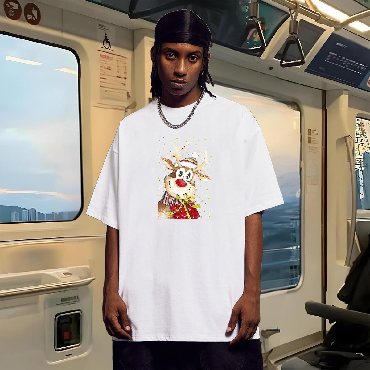 Fashion New T-Shirts for Men 230g Cotton Christmas Sport Tops Shirt Short Sleeve O-Neck Designer Men Tops Tees White Plus Size