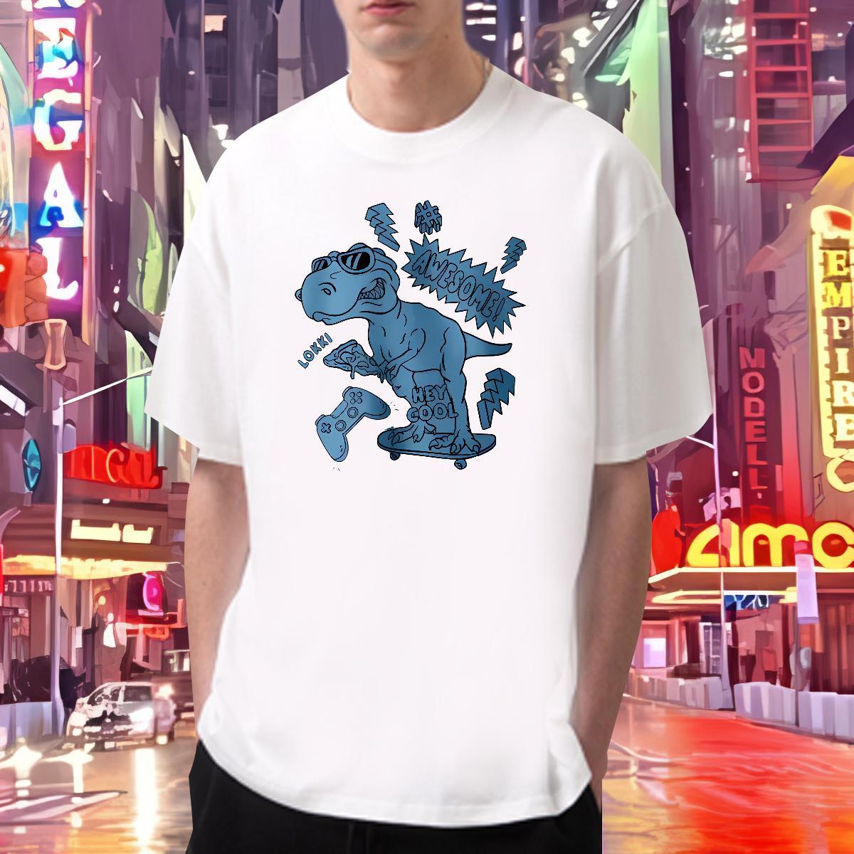 Fashion Design Mens T Shirts 230g 100% Cotton dinosaur Summer Casual Tops Tees Breathable Crew Neck Free Shipping Men Tshirts Skull