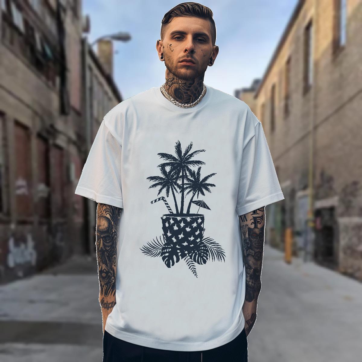 Mens T Shirts 230g 100% Cotton tree Daily Outfit Breathable Customized Tshirts 2024 DIY Loose Fit Tees