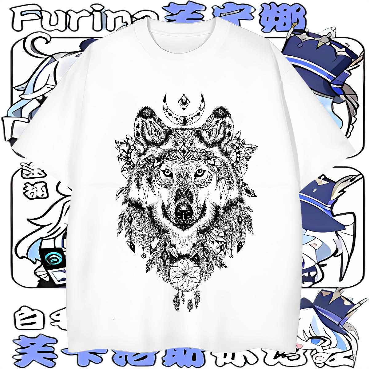 Casual New T shirt 230g Pure Cotton wolf Hip Hop Tops Tees Crew Neck Cool Design Men Tees DIY