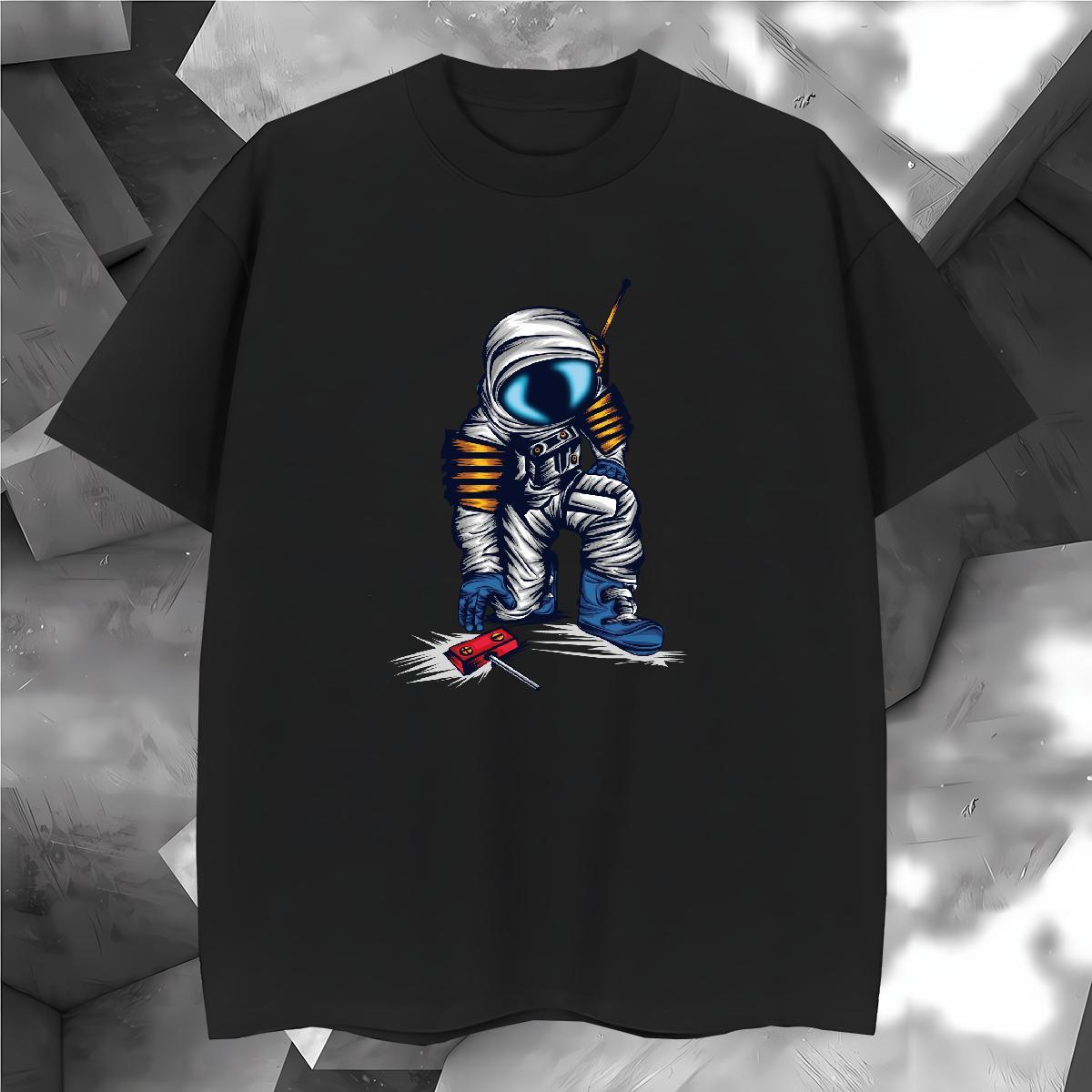 T-Shirts for Men 230g Cotton cosmonaut Street wear Hip Hop Breathable Crew Neck Floral Print Couples T Shirts DIY Customized Free Shipping Tees