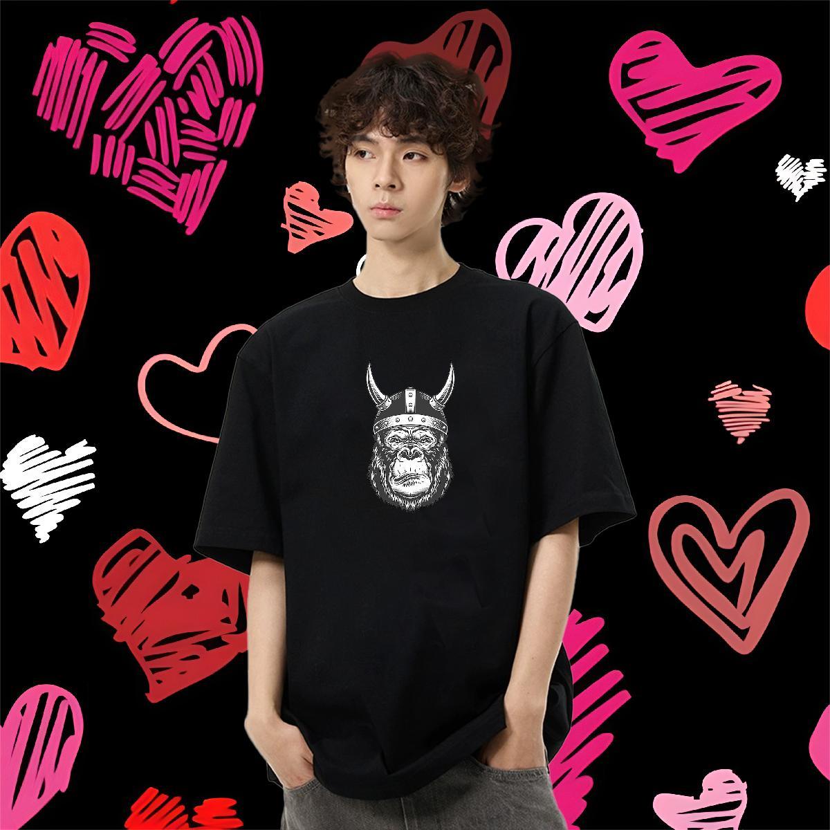 Classic Casual T shirt 230g Pure Cotton chimpanzee Summer Casual Tees Shirts Short Sleeve O-Neck Soft Couples T Shirts Oversized 3XL 4XL