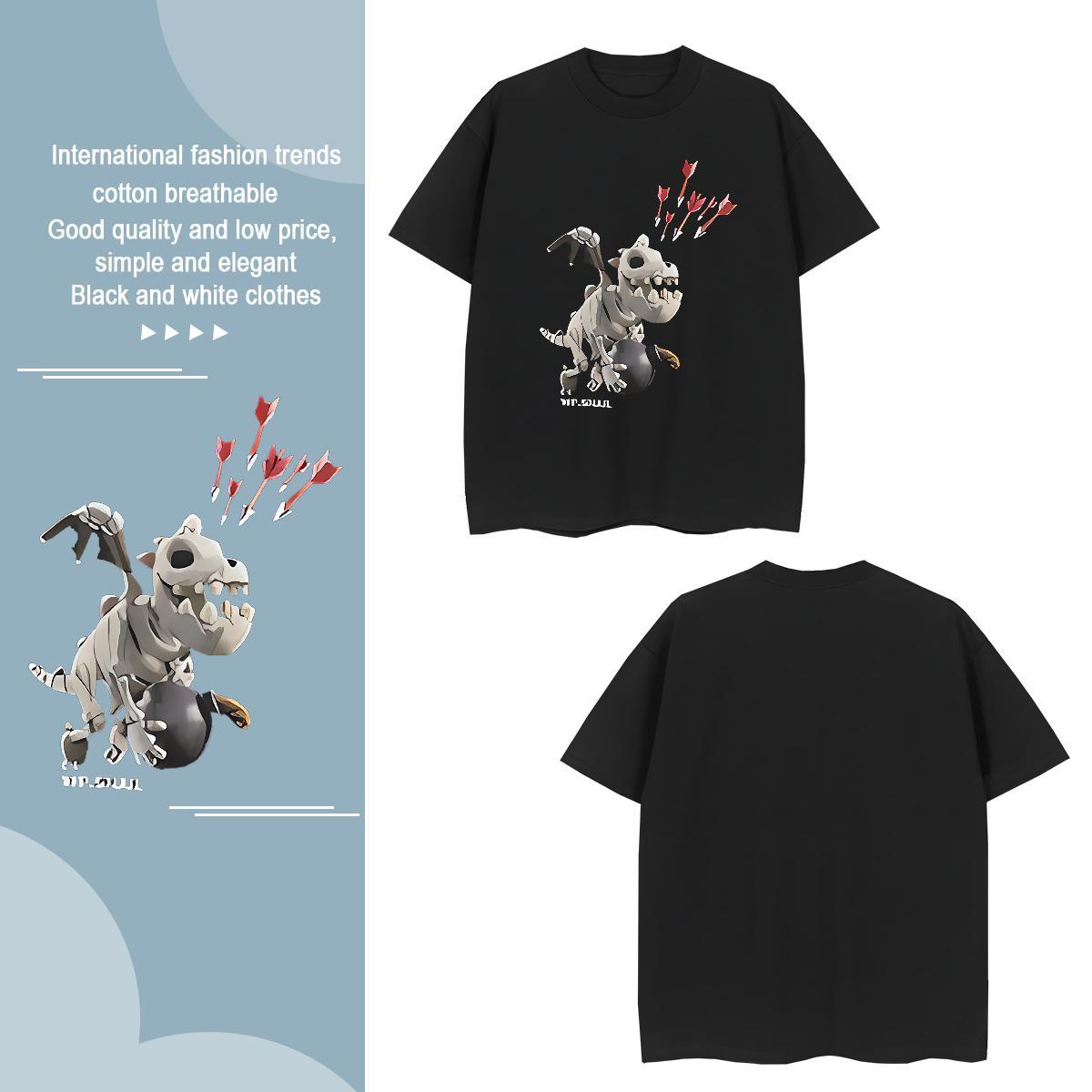 Mens T Shirts 230g Pure Cotton dinosaur Street Wear Breathable Short Sleeve Customized Men Clothes T-Shirt Free Shipping Loose Tees Shirts