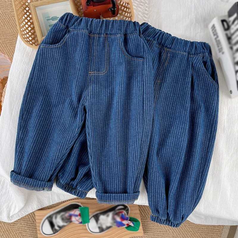 Boys and Girls Pants Spring/Summer New Style Striped Boys Autumn Fashion Trend Wide Mouth Jeans Baby Casual Childrens Striped Pants W241227