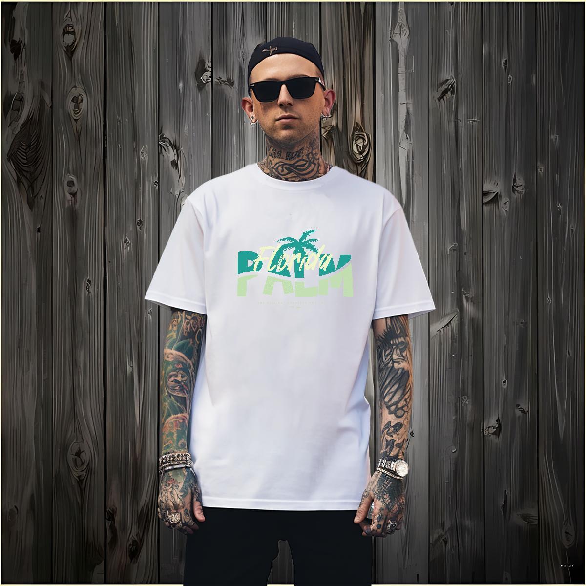 T shirt 230g Cotton tree High Street Hip Hop Round Neck Short Sleeve Customized Print Mens Tshirts 2024 Summer Loose Fit Clothings