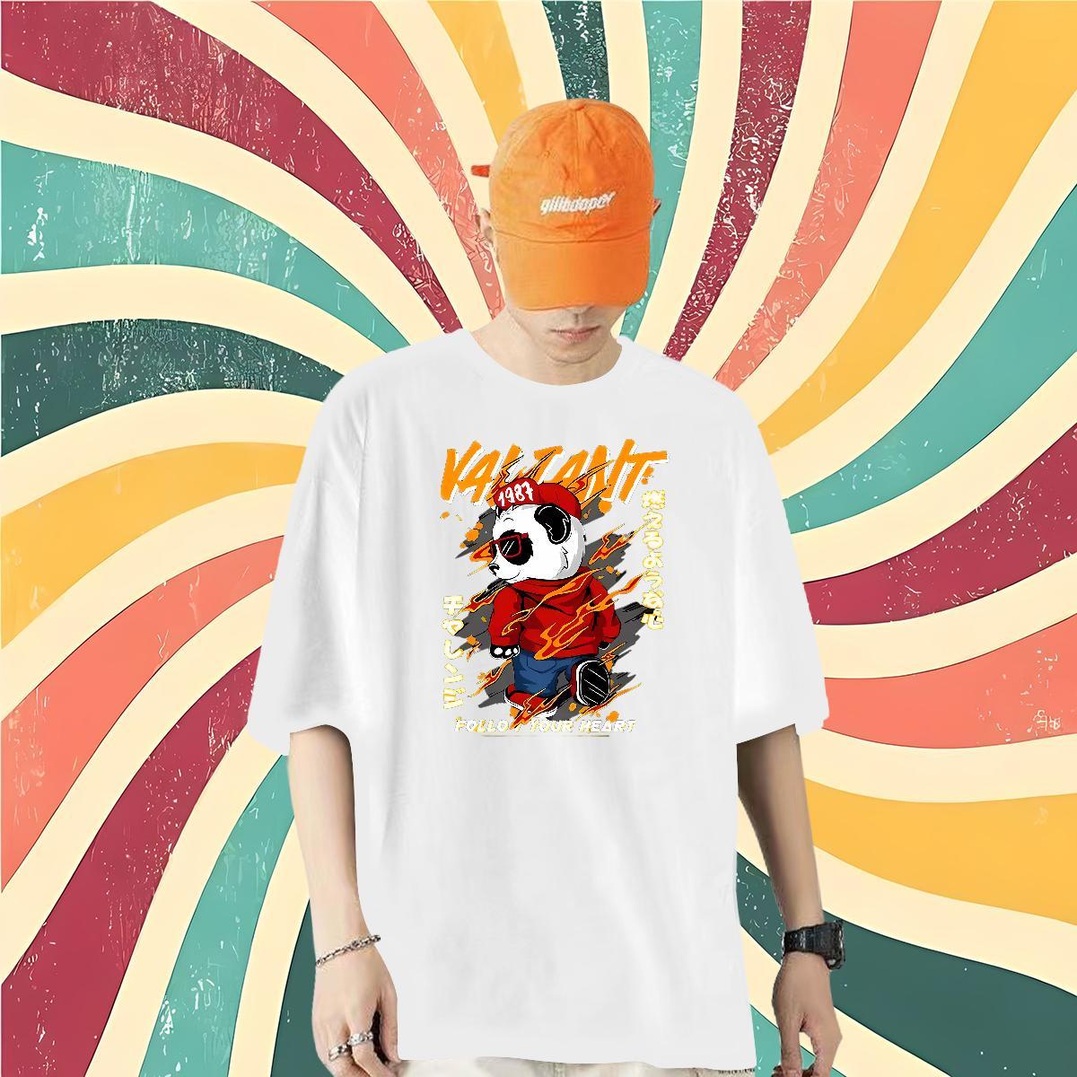 2024 Summer Mens T Shirts 230g Pure Cotton panda Casual Beach Tops Breathable Crew Neck High Quality Men Tees Black White