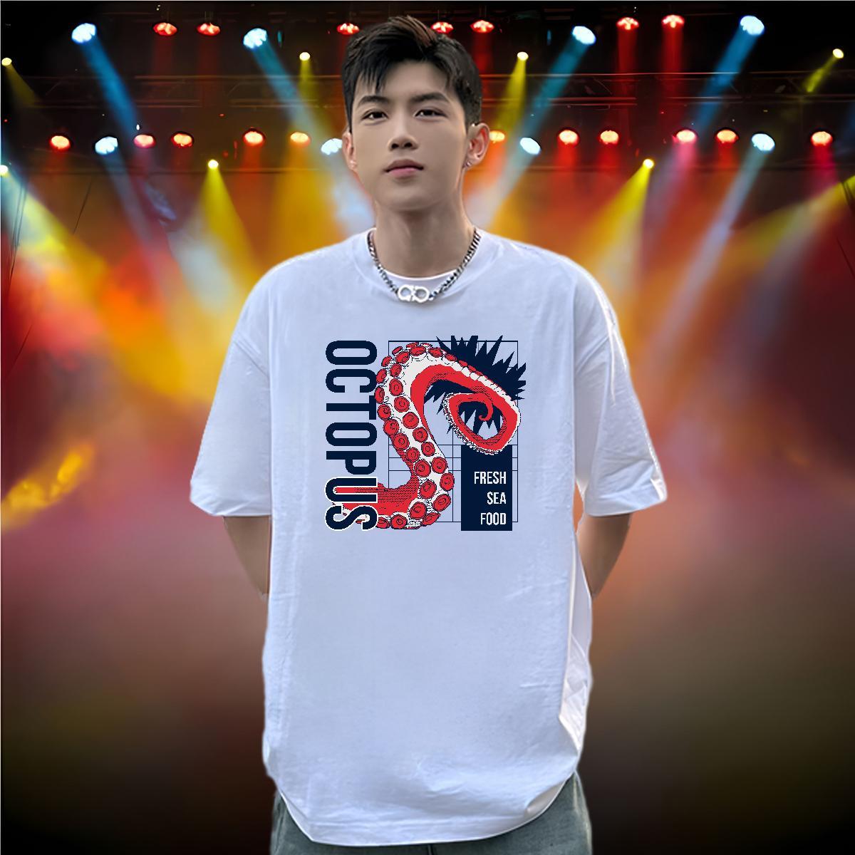 Classic T-Shirts for Men 230g Cotton octopus tentacle Outdoor Tee Shirt Breathable Crew Neck Cool Design Men Tshirts Custom Big Size