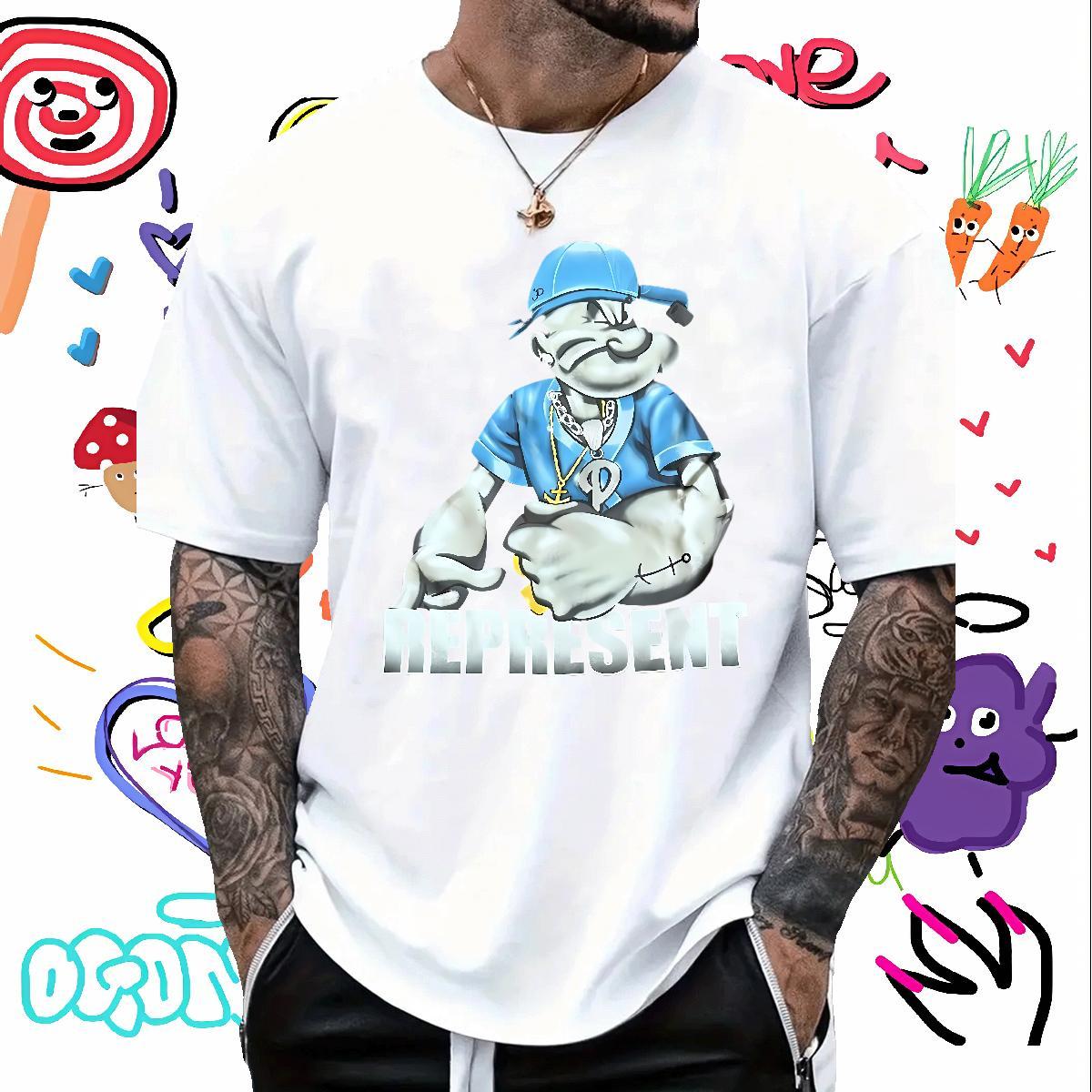 2024 Mens T Shirts 230g 100% Cotton rabbit High Street Hip Hop Clothes Short Sleeve O-Neck Free Shipping Men Tops Tees White Plus Size