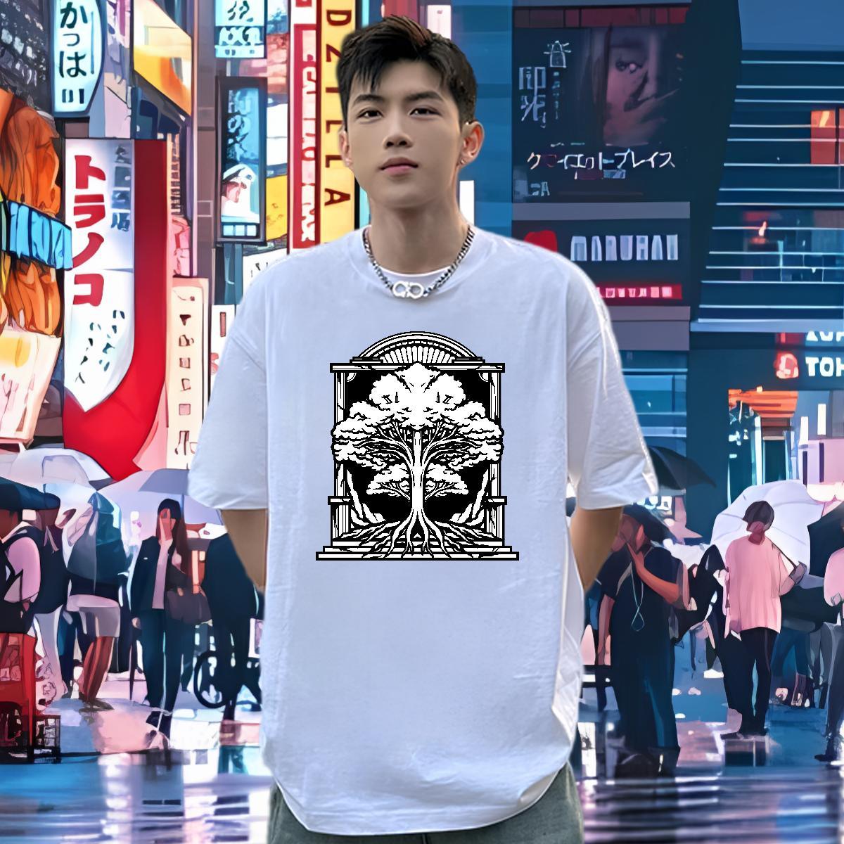 Fashion T-Shirts 230g Cotton tree Casual Daily Wear Tshirts Breathable Short Sleeve High Quality Tshirt for Man Woman Custom Print Oversized