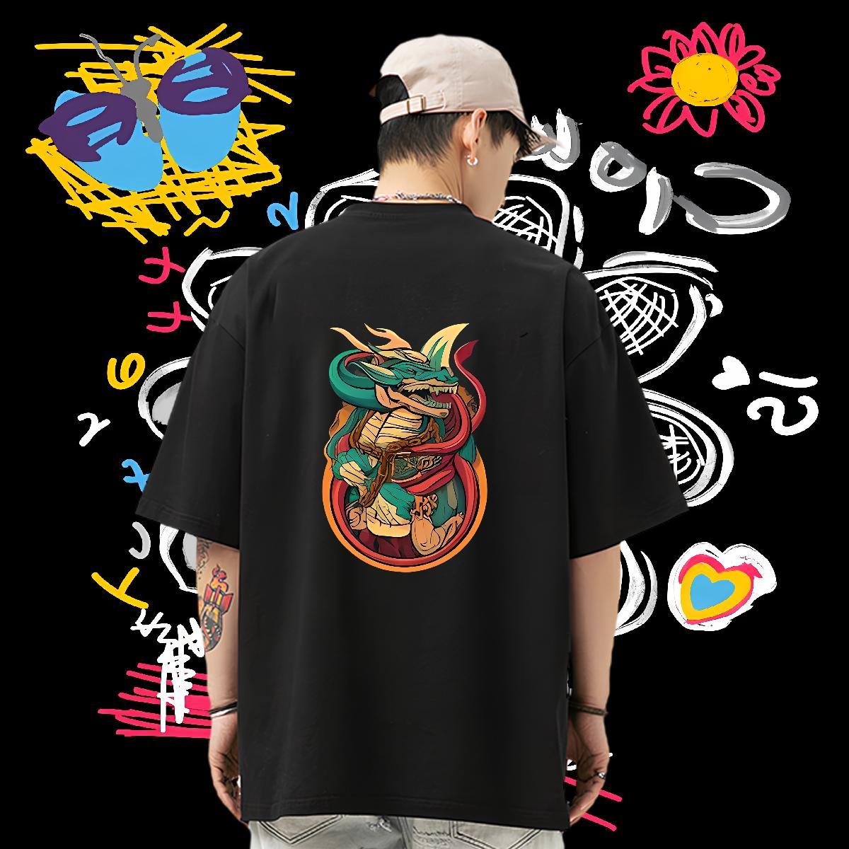 New Arrival Men T Shirts 230g Pure Cotton dinosaur Street wear Hip Hop Tshirts Short Sleeve O-Neck Classic Men Clothes T-Shirt Black White