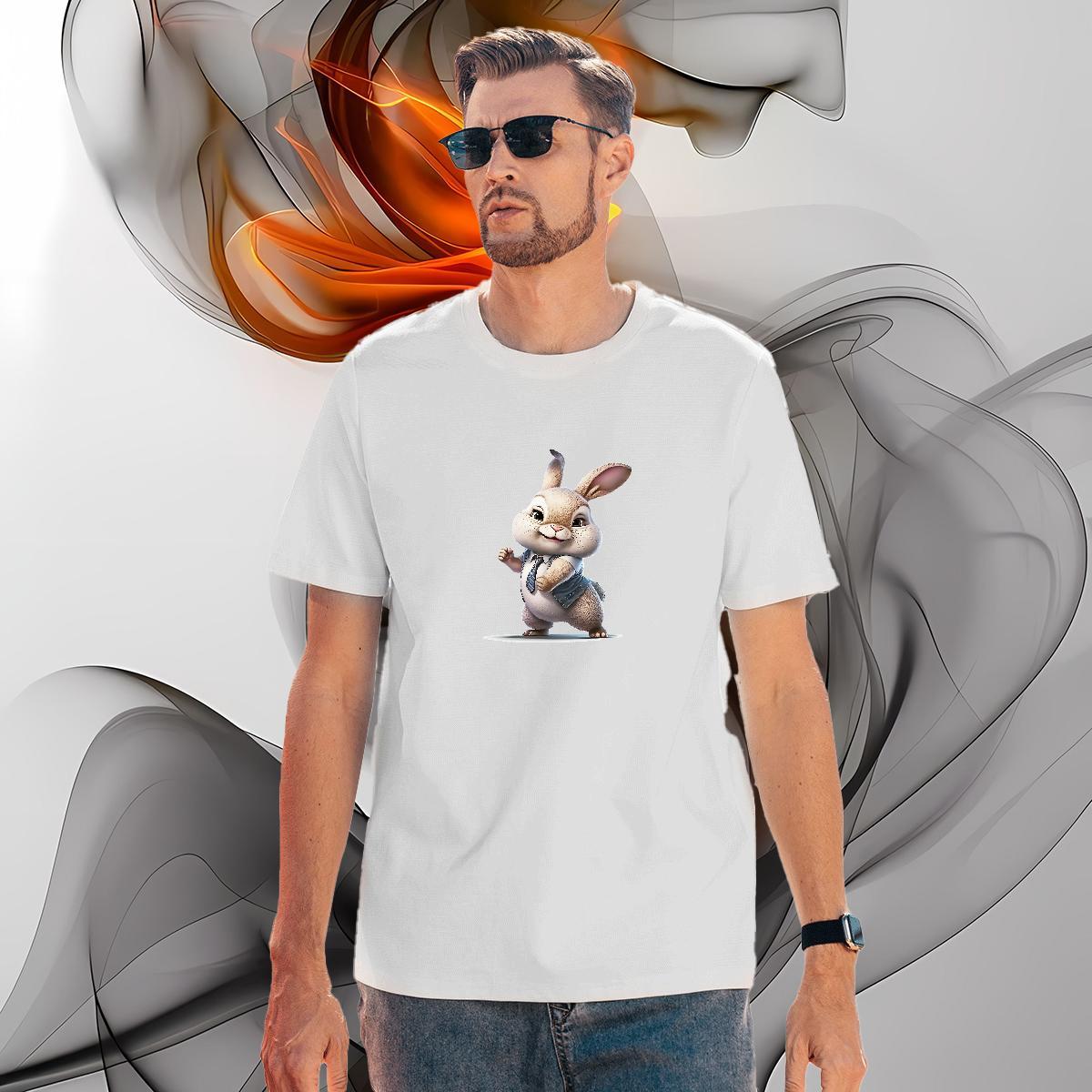 Classic Men Clothes T-Shirt 230g Cotton rabbit T shirt Summer Casual Crew Neck Breathable Oversized 4XL New Tshirts