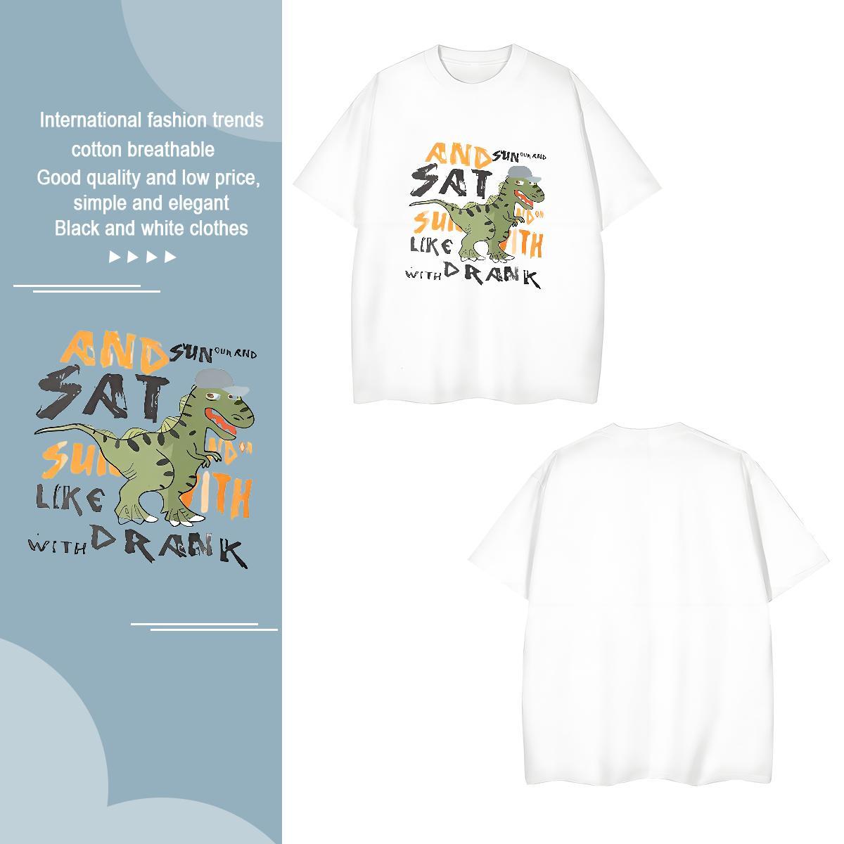 T-Shirts for Men 230g 100% Cotton dinosaur Summer Casual Short Sleeve Soft Custom Printing Men Tees DIY Customized Loose Fit Tee Shirt