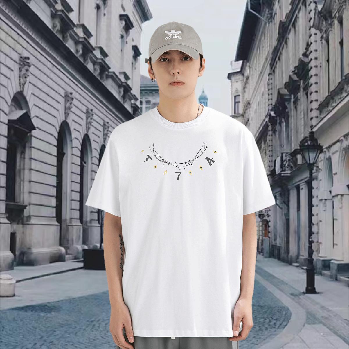 T Shirt For Man 230g Cotton painting Daily Outfit Short Sleeve O-Neck Skull Mens Tshirts Casual New Free Shipping Tops