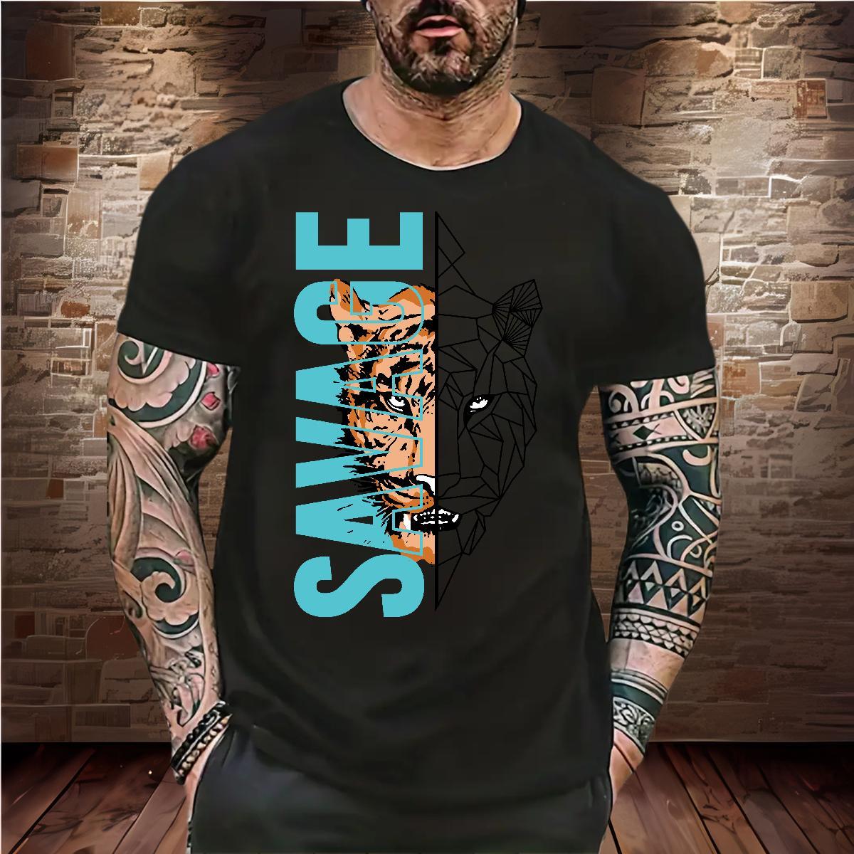 T-Shirts for Men 230g 100% Cotton Street Wear Round Neck Short Sleeve Floral Print Men Tshirts Fashion Cool Tops Shirt