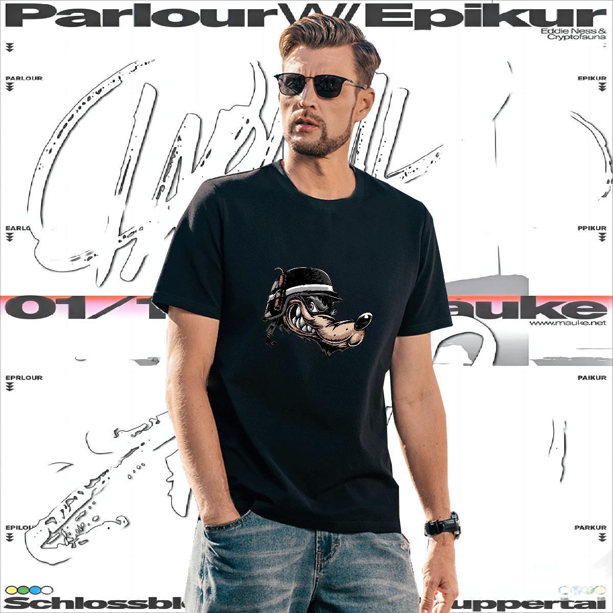 High Quality Men Tees 230g 100% Cotton wolf Men T Shirts High Street Hip Hop Breathable Short Sleeve Black Oversized Brand Tops Shirt