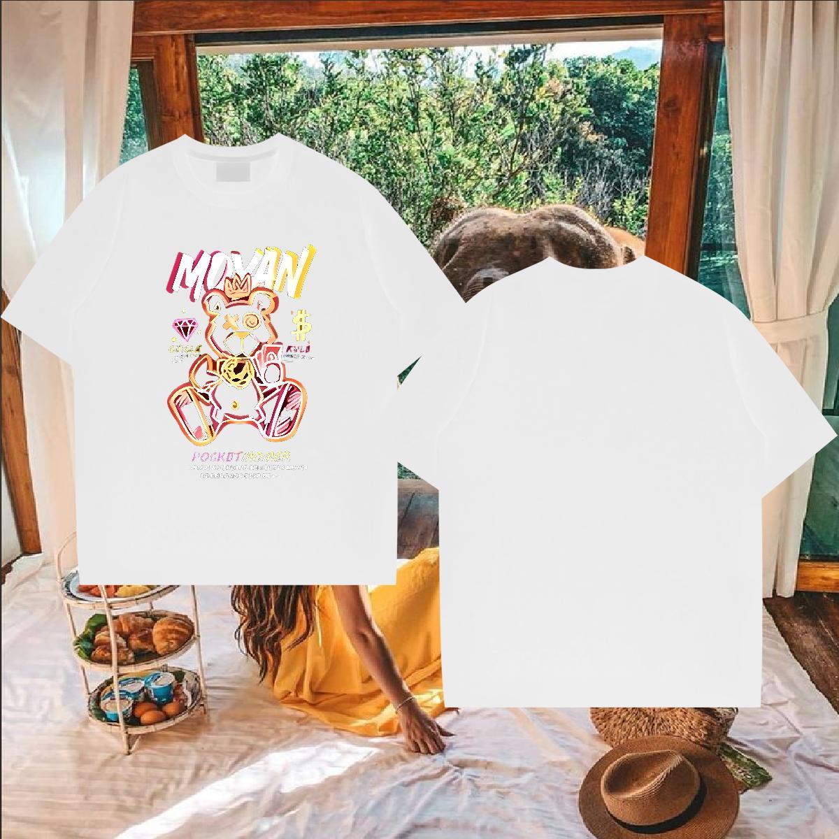 New Arrival Men T Shirts 100% Cotton 230g bear Beach Top Tees Short Sleeve O-Neck Unisex Mens Tshirts DIY