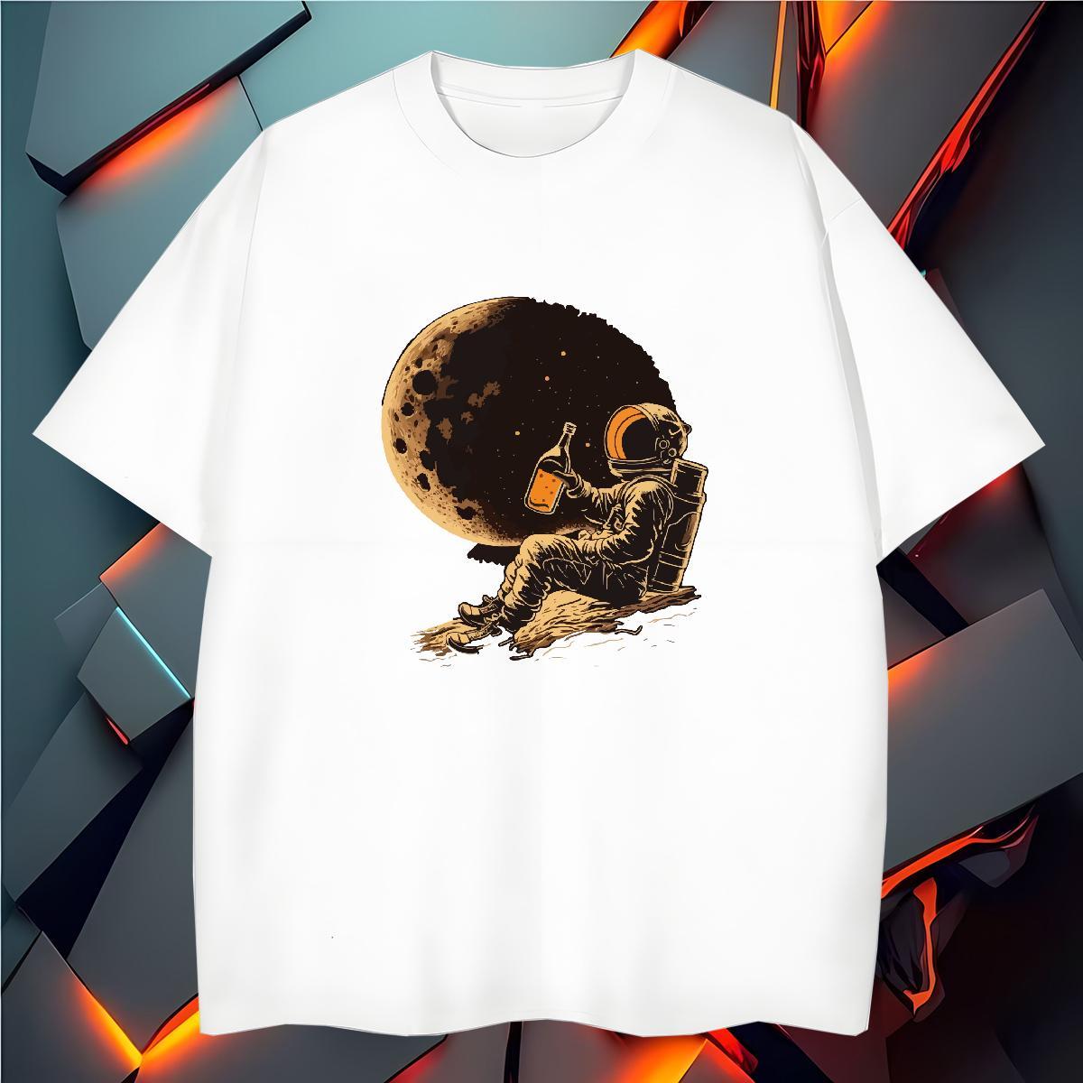 T Shirt For Man 230g 100% Cotton cosmonaut Street Casual Short Sleeve Soft Asian Size Couples T Shirts Custom Cool Design Tops