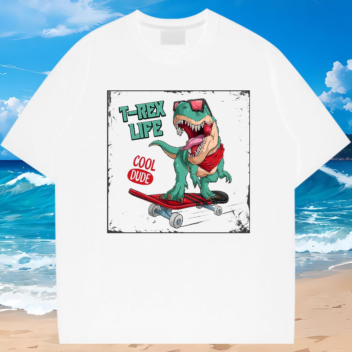 New Arrival T Shirts Men 230g Pure Cotton dinosaur Street Wear Polos Breathable Crew Neck Soft Men Tops Tees Custom Print Oversized