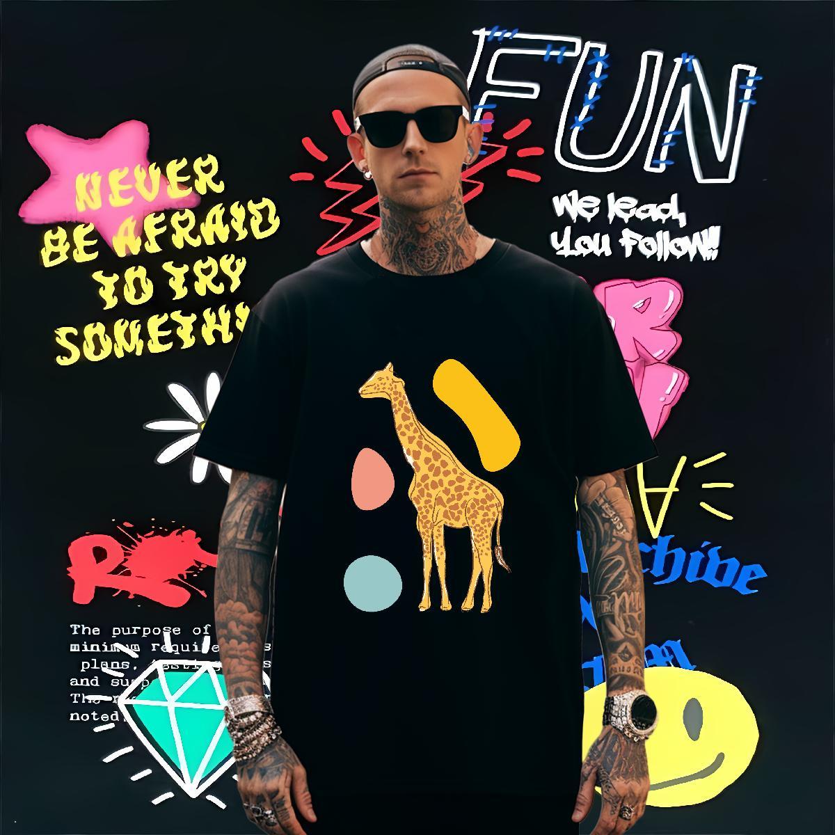 T Shirt For Man 230g Pure Cotton Deer Street Casual Crew Neck Breathable Anime Print Men Clothes T-Shirt Customized Brand Tops Shirt