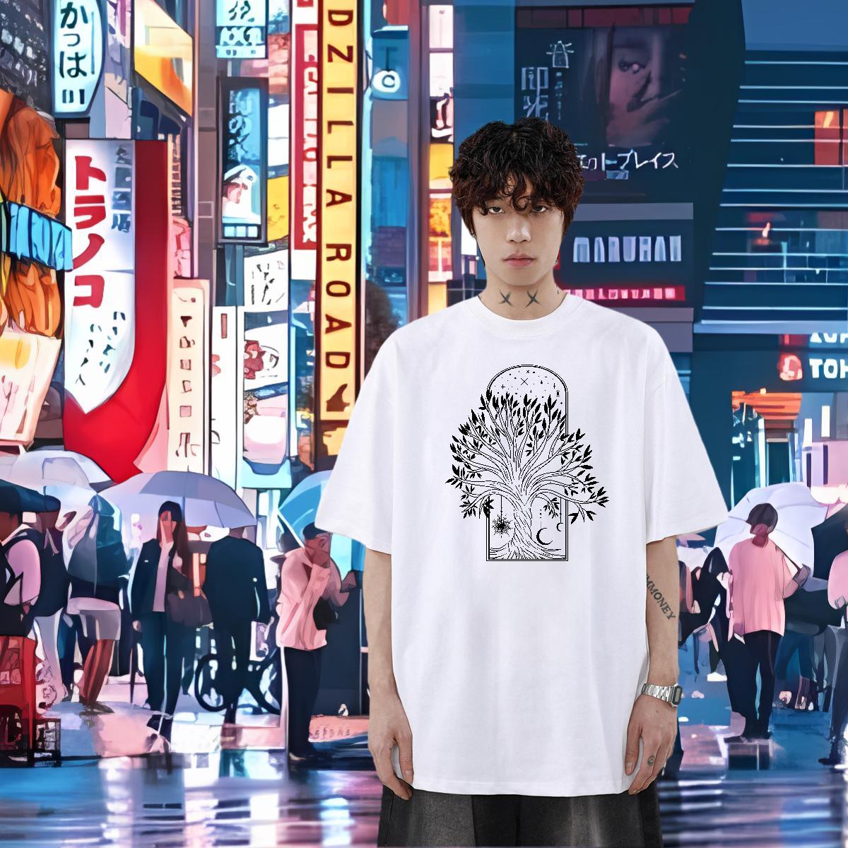 DIY T-Shirts for Men 100% Cotton 230g tree Daily Wear Polos Breathable Crew Neck Cool Design Men Tees DIY Logo Oversized