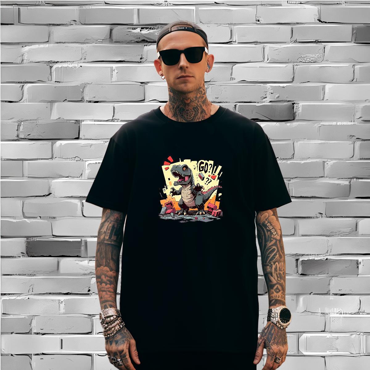 Man T Shirts 230g Cotton dinosaur Street wear Hip Hop Breathable Crew Neck Plus Size Cartoon Men Tops Tees Fashion Designer Cool Clothes