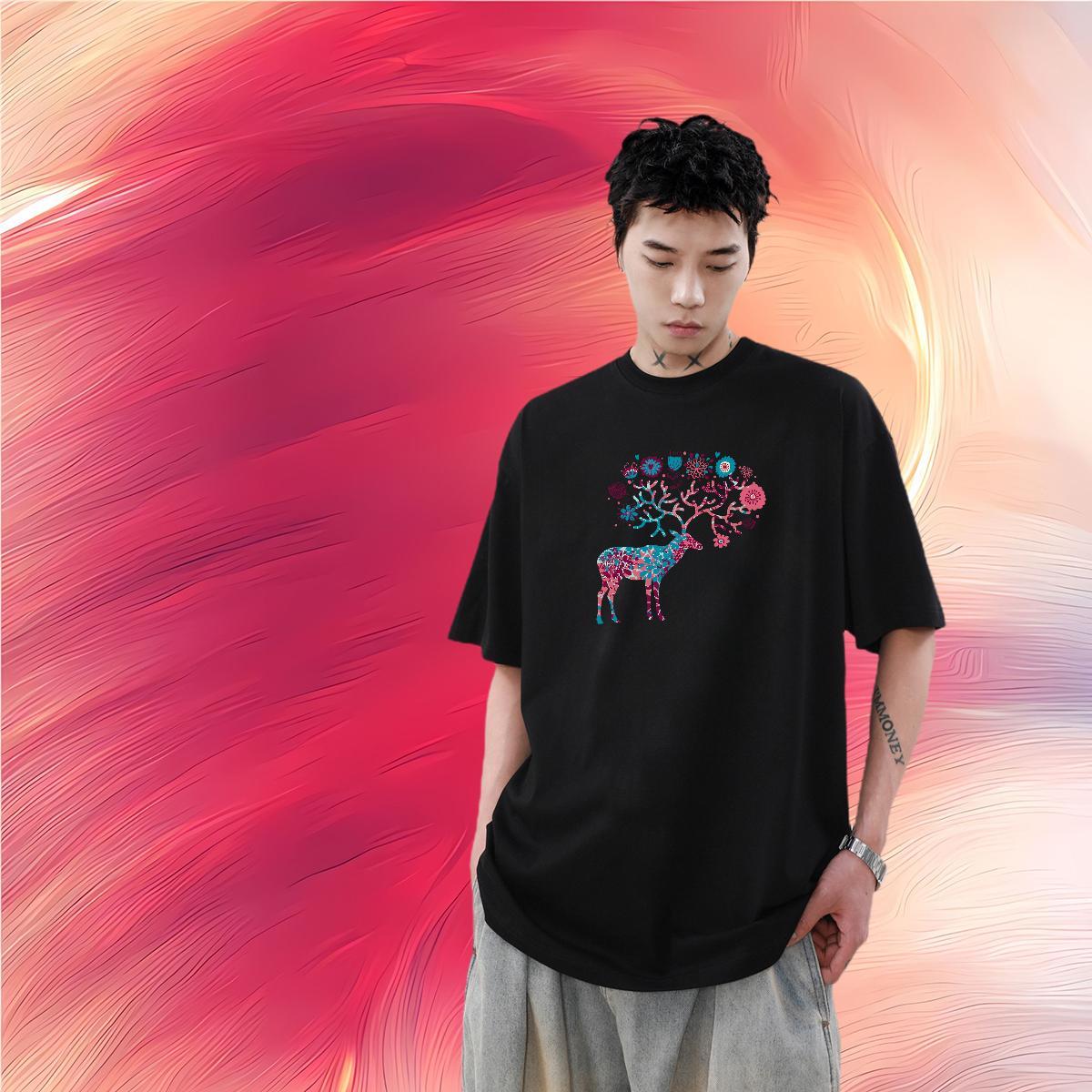 Wholesale Men T Shirts 230g 100% Cotton Christmas Street Casual Wear Breathable Soft Unisex Tshirt for Man Woman Black Oversized