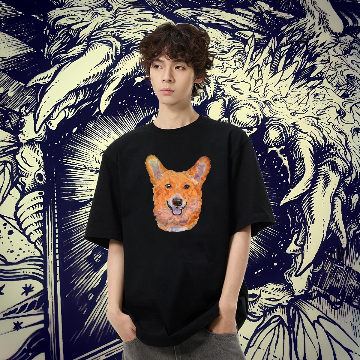 Free Shipping Mens Tshirts 100% Cotton 230g Casual Daily Wear dog DIY Printed Crew Neck Customized T-Shirts Polos