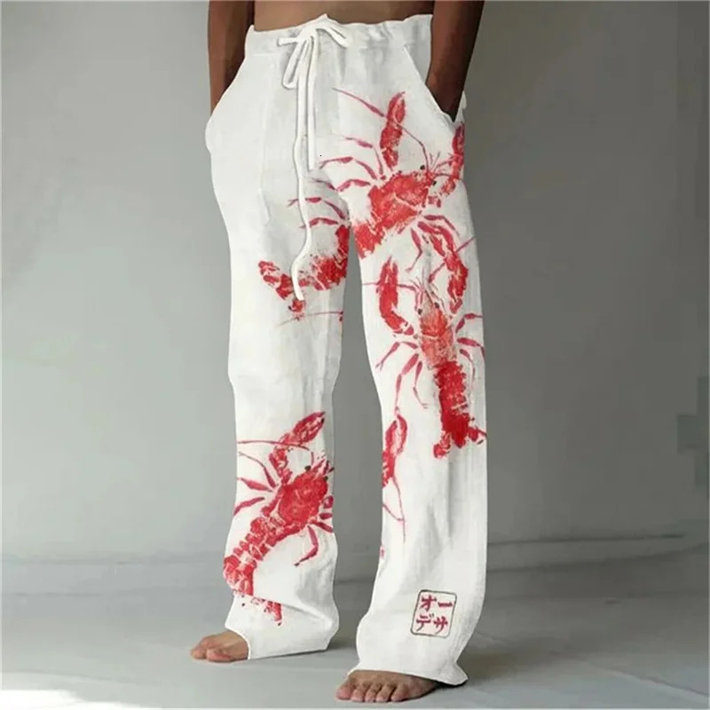 Mens cross-border foreign trade 3D digital printing lobster casual pants street fashion wide-leg pants mopping pants 240806