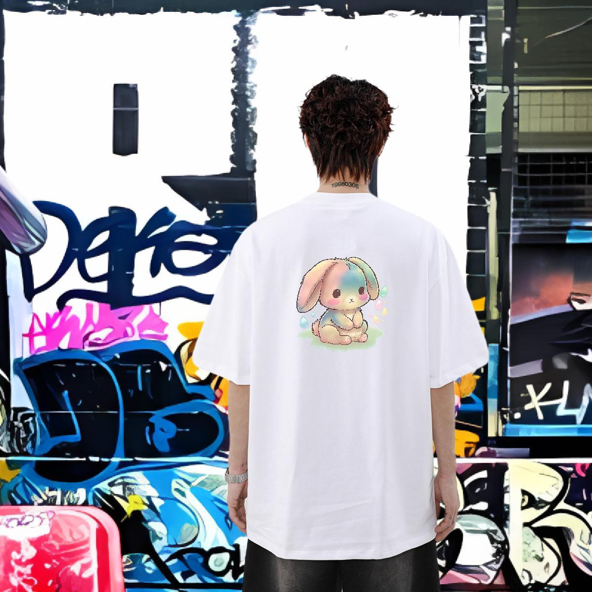Fashion New Men T Shirts 230g 100% Cotton rabbit High Street Hip Hop Clothings O-Neck Short Sleeve Brand Mens Tshirts Skull