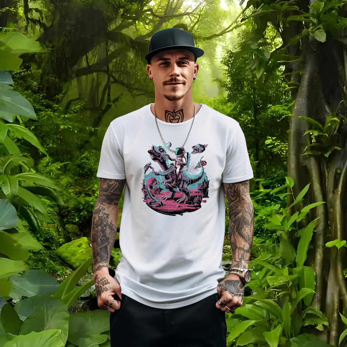 Casual New T Shirts Men 230g Cotton dinosaur Hip Hop Tops Breathable Soft High Quality Mens Tshirts Oversized