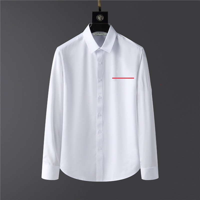 Fashion Designers Mens casual shirts quality business tees classic long Sleeve Shirt solid color letter badge spring autumn decoration blouse size S/M/L/XL/2XL/3XL/4XL