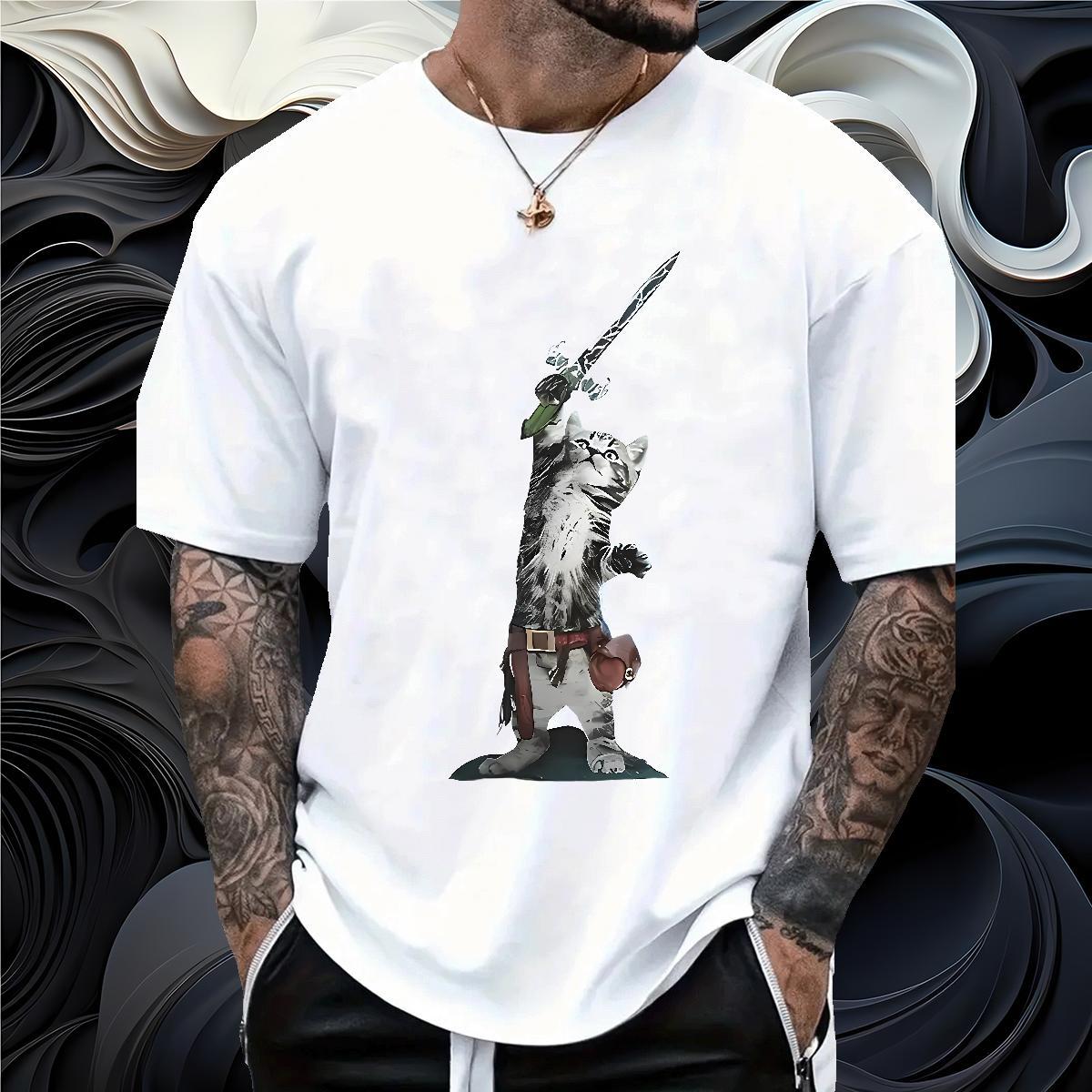 2024 Summer T Shirts Men 230g Pure Cotton cat Hip Hop Tops Short Sleeve Soft Classic Couples T Shirts Custom Printed