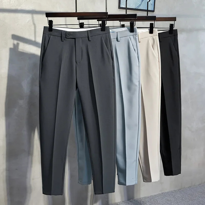Mens Casual Slim Fit Fall Trendy Draped Smooth Silhouette Professional Suit Pants Lightweight Loose Business Wear 240806