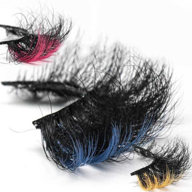 Colored eyelashes natural mink fluffy colored eyelash rolls fans thick eyelashes party role-playing Halloween red false eyelashes W240803