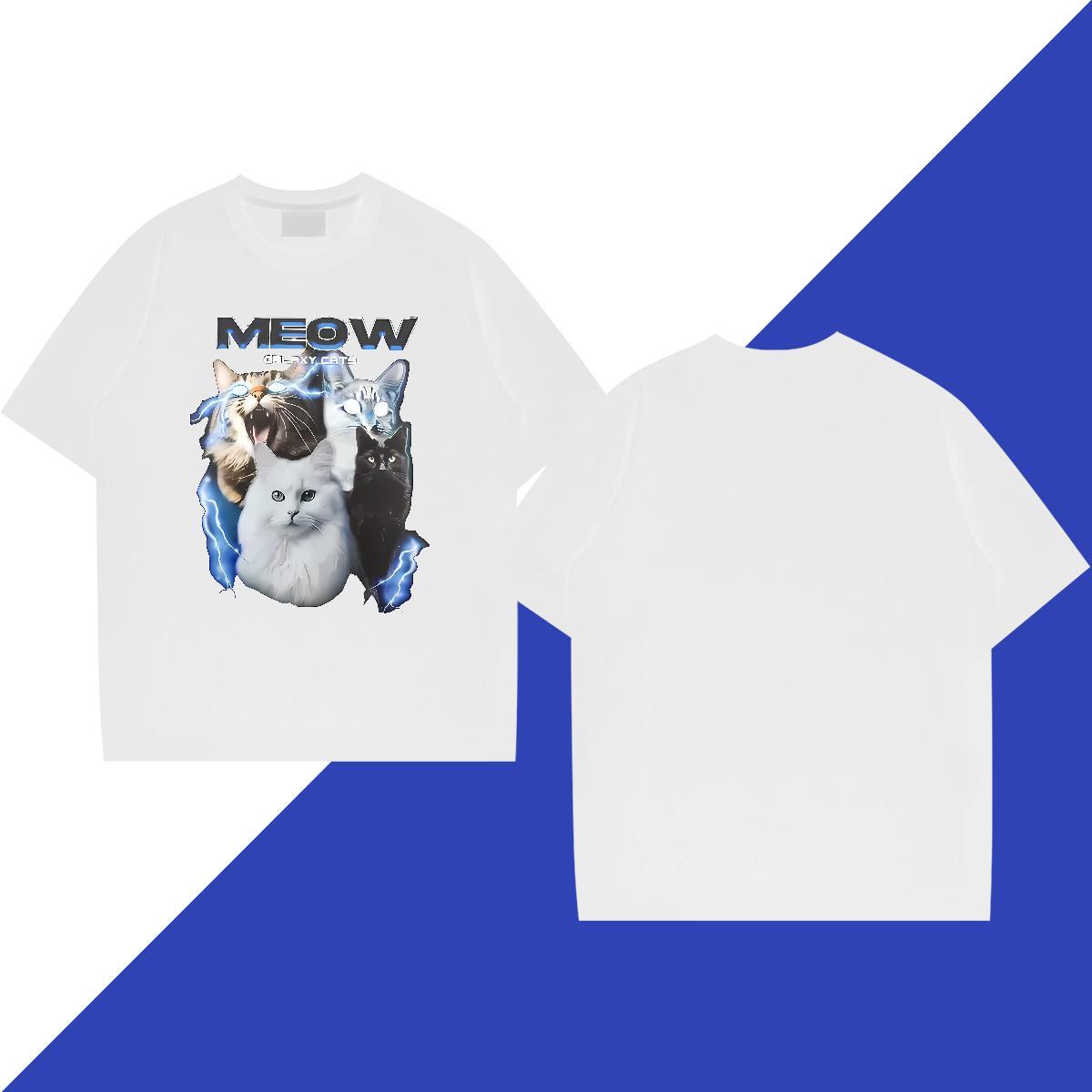 Casual New Man T Shirts 230g Pure Cotton cat High Street Hip Hop Tee Shirt O-Neck Short Sleeve Cool Design Mens Tshirts DIY