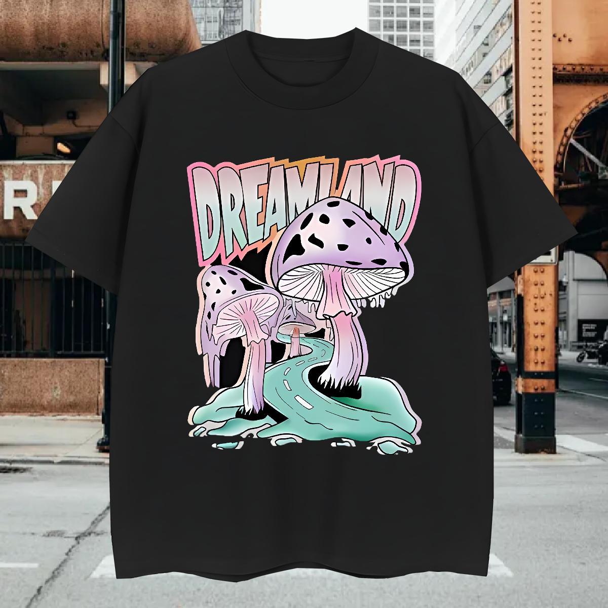 T shirt 100% Cotton 230g mushroom Casual Beach Short Sleeve O-Neck Cartoon Print Couples T Shirts Designer Fashion Free Shipping Wear